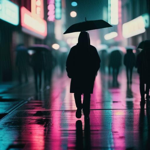 Figure walking in blurred crowd