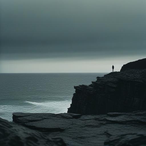 Lone figure overlooking ocean