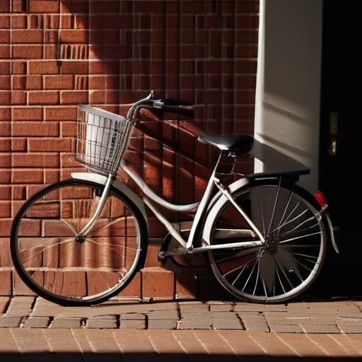 Bicycle leaning against brick wall