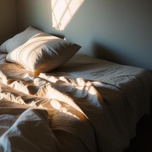 Bed with crumpled linen sheets
