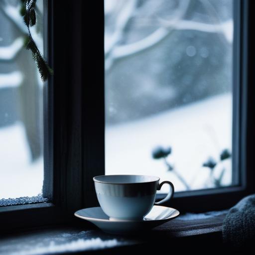 View through window of snowy garden