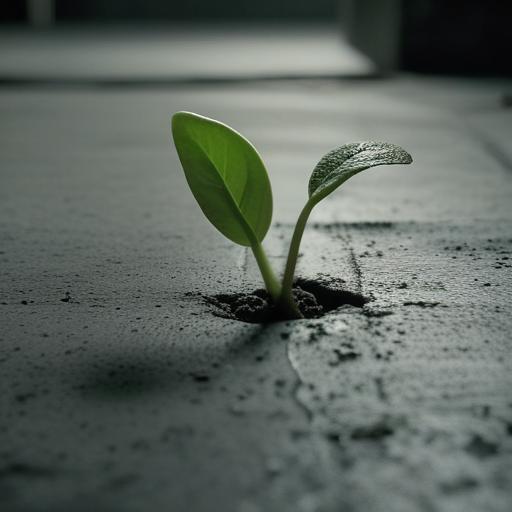 A small green sprout pushing through concrete