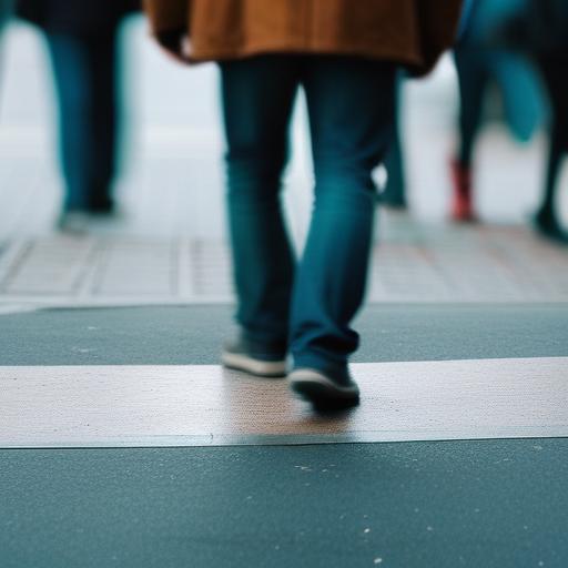 A person standing still on a busy sidewalk, everyone else is a motion blur