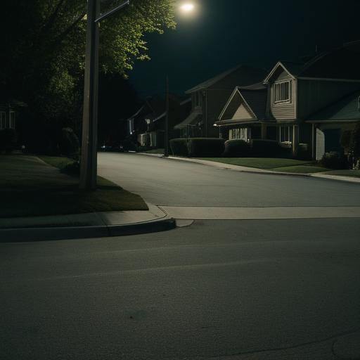 A view of a familiar suburban street corner, peaceful but repetitive