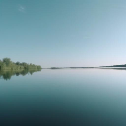 A perfectly still lake surface reflecting the sky, inverted connection, cinematic