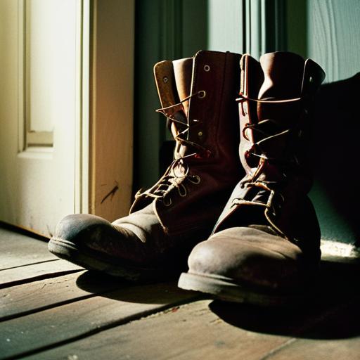 Worn boots near a door