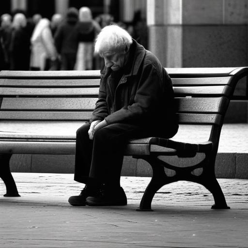 Older person sitting on city bench